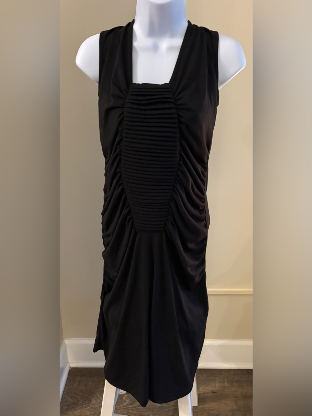 Sleeveless Black Ruched Maxi Dress